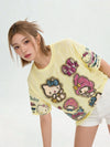 今季人気 クラッシュ加工 手描き風 オーバーサイズ Tシャツ F-13506