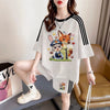 ルーズ レトロ プリント T シャツ + ショートパンツ セットアップ E-13185