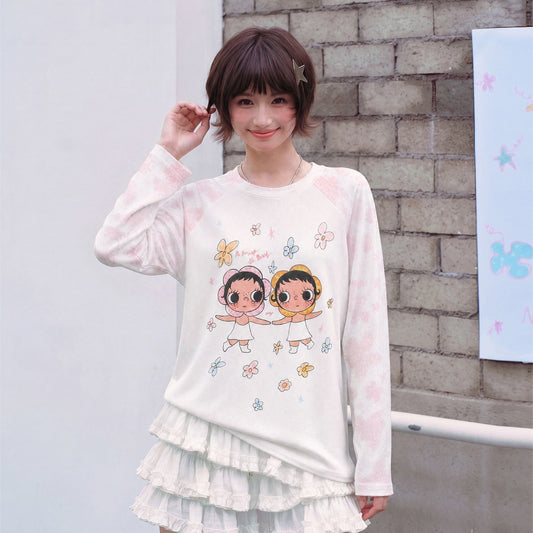 可愛い プリント ゆったり 甘カジュアル 長袖 Tシャツ F-13501