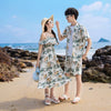 カップル 総柄 プリント 涼しい ワンピース/シャツ+ショートパンツ セットアップ E-80094