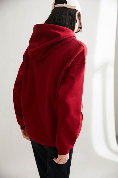 質感のいい可愛いウサギちゃん刺?ロゴ四色ありフード付きパーカーE-4181