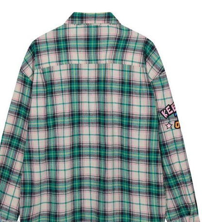 存在感抜群 カジュアル トレンドアイテム チェック柄 刺繍 全2色 シャツ E-9163