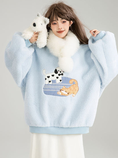 存在感抜群 暖かい服,ゆったりとしたアウターウェア トレンドアイテム ラムスウェットシャツE-9961