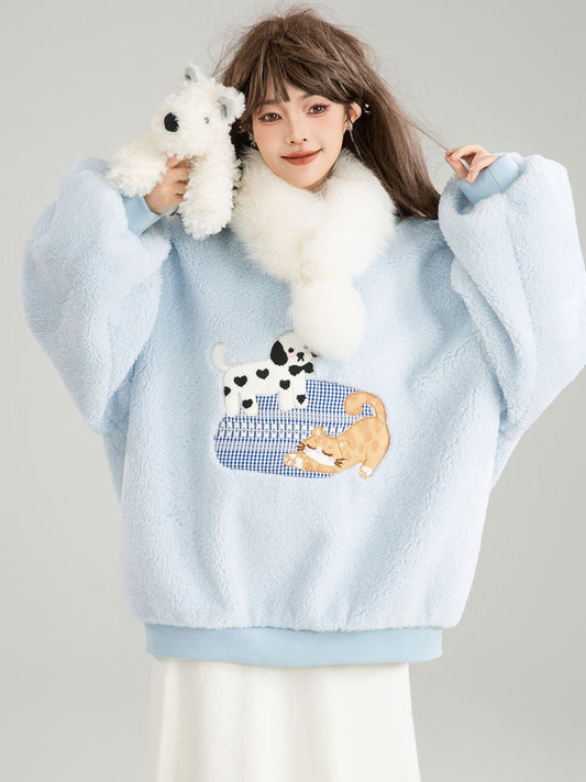 存在感抜群 暖かい服,ゆったりとしたアウターウェア トレンドアイテム ラムスウェットシャツE-9961