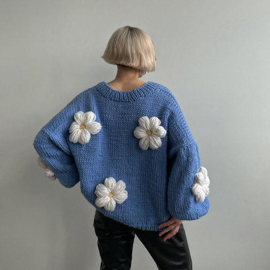 主役級の存在感！ 気質アップ 着回し力抜群 立体フラワー ニットトップスE-9994