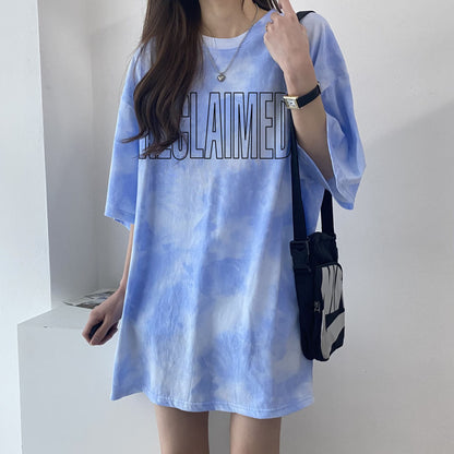 海外トレンド カジュアル 好感度UP 絞り染め 全4色 半袖 Tシャツ E-9219