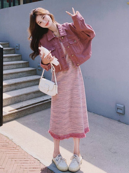 好感度UP カジュアル 女子マスト 定番シンプル 長袖ジャケット＋スカート セットアップE-10789