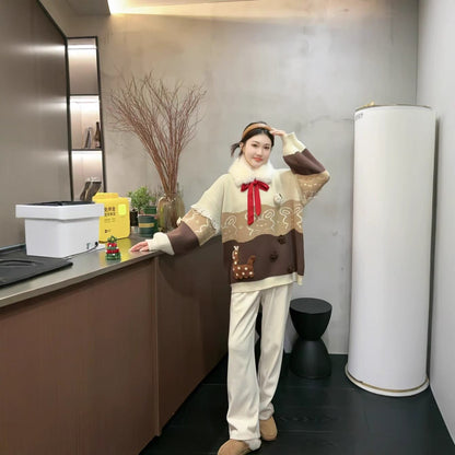 人気爆発中 トレンドアイテム 存在感抜群 大人可愛い カラーマッチング 2色選択ニットトップスE-10584