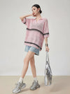 ファッション感満々 透かし編み ポロネック Tシャツ E-80089