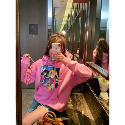 絶対流行  流行新作 目を奪われる  大人可愛い カジュアル  プリントパーカー -A1515