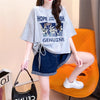 カジュアル清楚 プリント サイドリボン 着痩せ Tシャツ F-13529