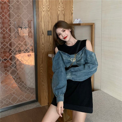 スタイリッシュ ラウンドネック 一目惚れ 切り替え 蝶結び スウェット パーカーE-2849