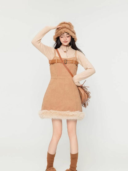 アクティブも綺麗も叶う  求めてたデザイン ぬいぐるみジャケットⅹサスペンダースカートセットE-9915