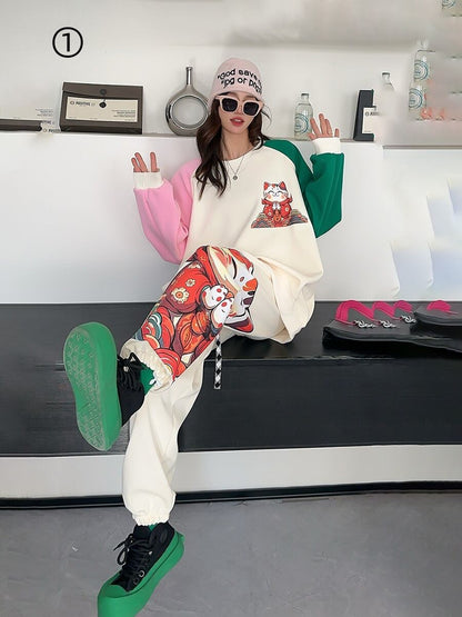 スタイルアップ効果抜群 4色選択 プリント パーカー＋ショートパンツ セットアップE-10456