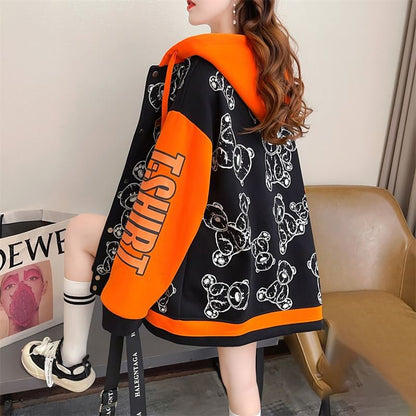 存在感抜群 スウェット トレンドアイテム 切り替え 裏起毛 2色選択 パーカー トップスE-9579