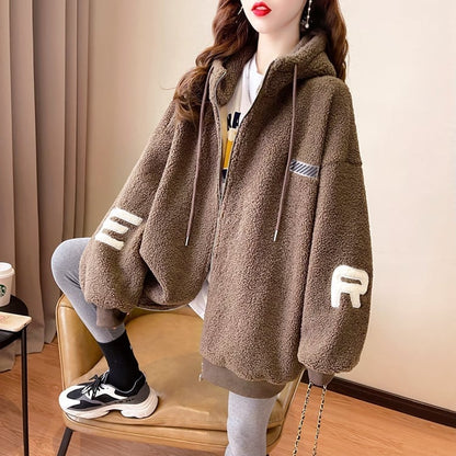 好感度UPアルファベットロゴボアフルジップパーカー 厚手トップス 全4色 E-4443