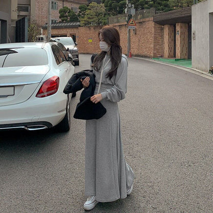 超人気 定番シンプル カジュアル 長袖パーカー＋スカート セットアップ E-10002