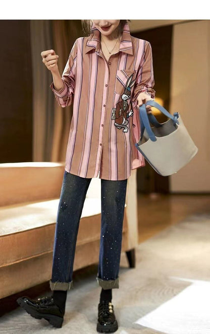 都市ファッショ デザイン オシャレ エレガント ストライプ柄 全2色 シャツ E-9162