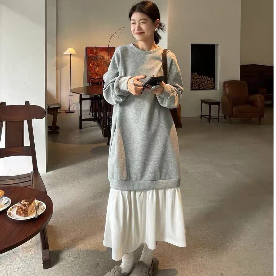 女子マスト 定番シンプル カジュアル 長袖パーカー＋スカート セットアップE-9830