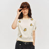 おしゃれ度高め 総柄 配色 半袖 薄手 ニット Tシャツ F-13495
