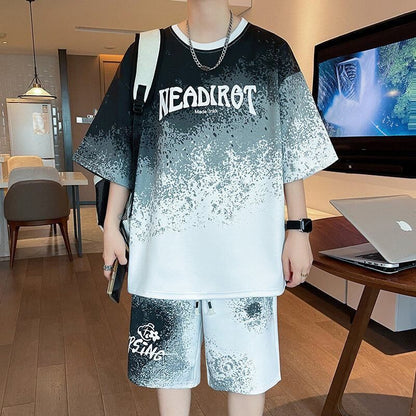 大人気アイテム グラデーション Tシャツ & ショーツ セットアップ E-80013