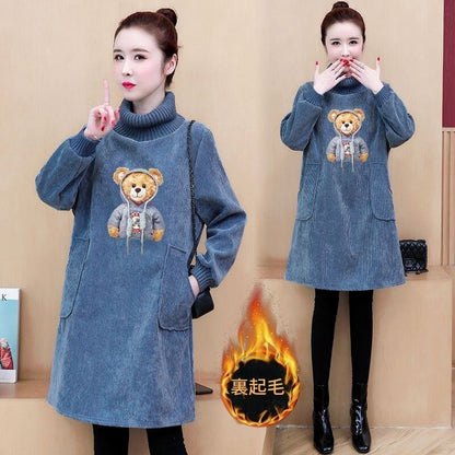 【裹起毛】質感のいい 4色デニム プラスベルベット長袖 ニット セーター E-10226