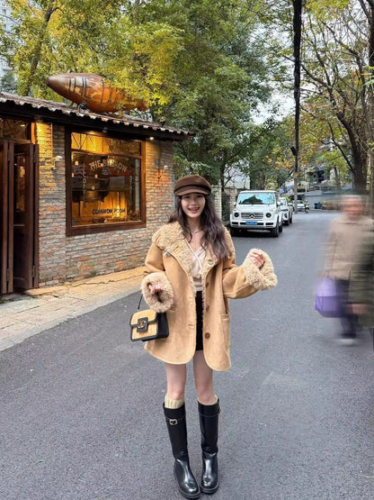 早い者勝ち オシャレデザイン プラスベルベット ムートンコートE-12379