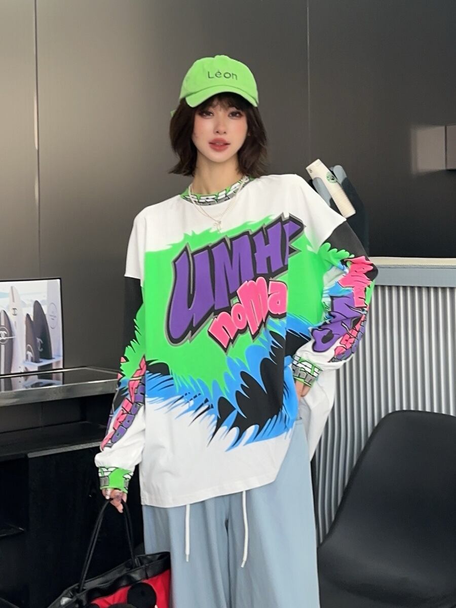 着回し力抜群 アバンギャルド 個性的なデザイン プリント全2色 TシャツE-9225