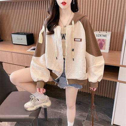 今季マストバイ トレンドアイテム 存在感抜群 アバンギャルド 切り替え 2色選択 パーカー トレーナー レディース フード付き カーディガン E-9551