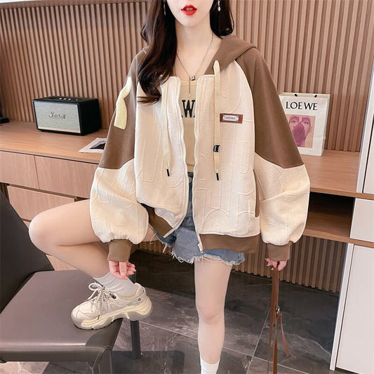 今季マストバイ トレンドアイテム 存在感抜群 アバンギャルド 切り替え 2色選択 パーカー トレーナー レディース フード付き カーディガン E-9551