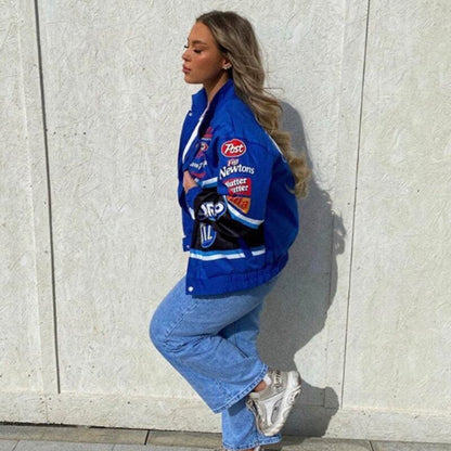 【人気急上昇中】ユニセックス   スポーティーなブループリントのカジュアルジャージE-5090