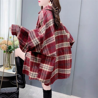 超人気 スタイルアップ 毎日着たい！ チェック柄 2色選択 シャツ E-9648