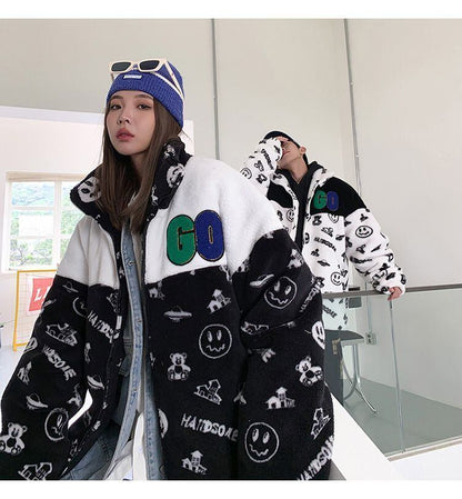 大人の定番シンプル 2色選択 カジュアル ラムフリース コート ボアジャケットE-10011