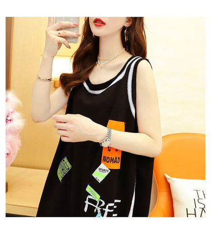 今季マストバイ ダメージ加工 デザイン性抜群 プリント全2色 ノースリーブ Tシャツ カットソーE-9141