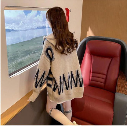 新作デニム切り替えニットフード付きパーカートップス全3色E-4321