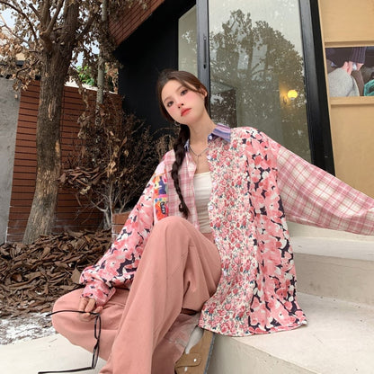 スタイルアップ効果抜群 切り替え カジュアル チェック柄 全2色 シャツ E-9177