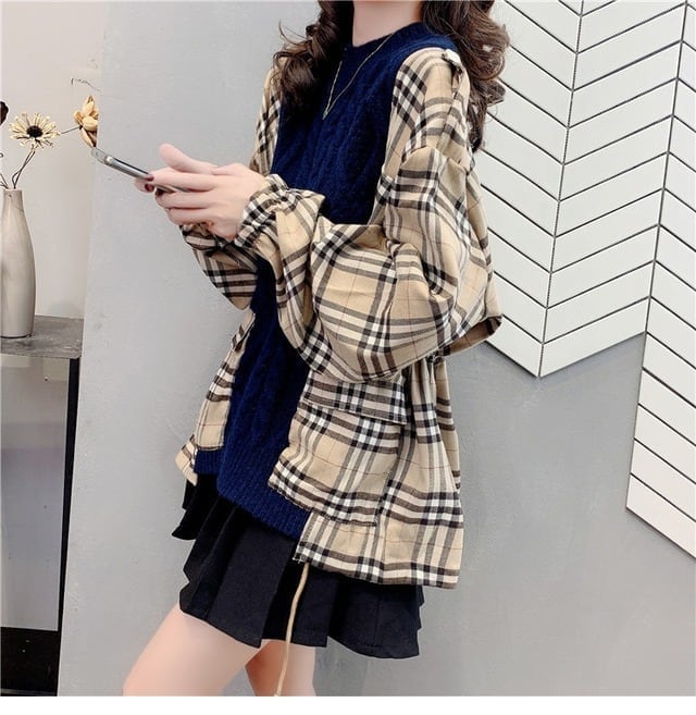 トップス ニット レディースチェック柄 3色 E-3835