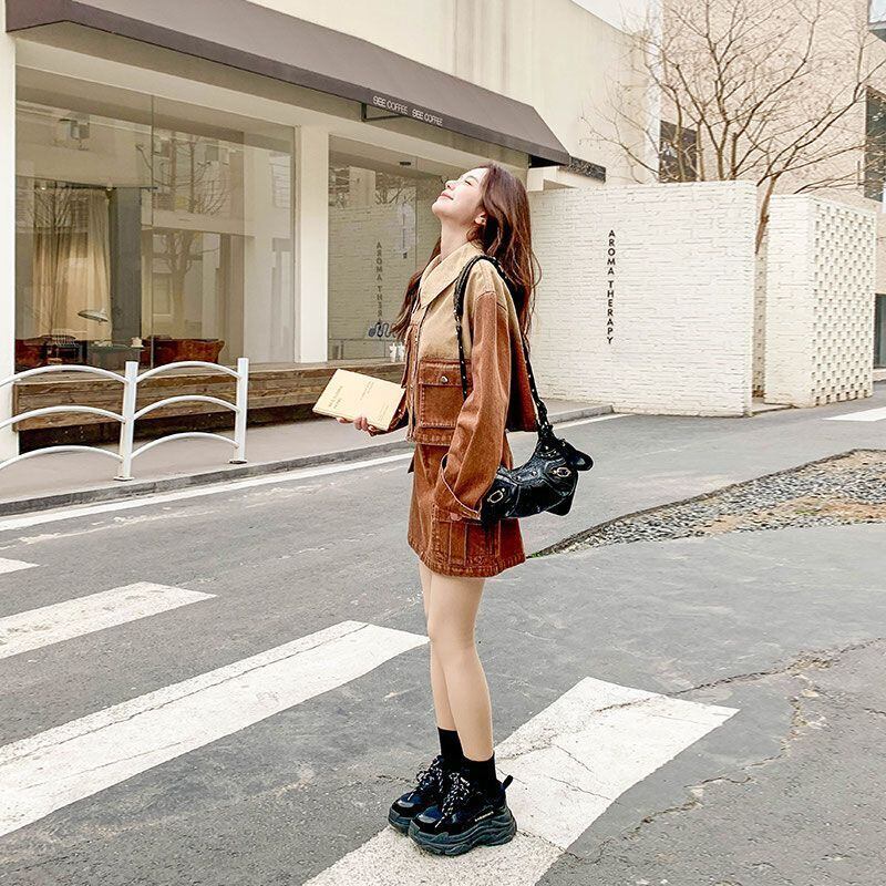 絶対欲しい グラデーション デザイン性抜群 デニム トップスⅹミニスカートセットアップE-9159