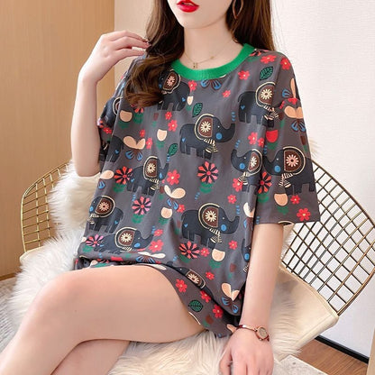 【半額！期間限定！！】絶対欲しい カジュアル キュート プリント ゆったり 2色半袖Tシャツ＜ins-8470＞