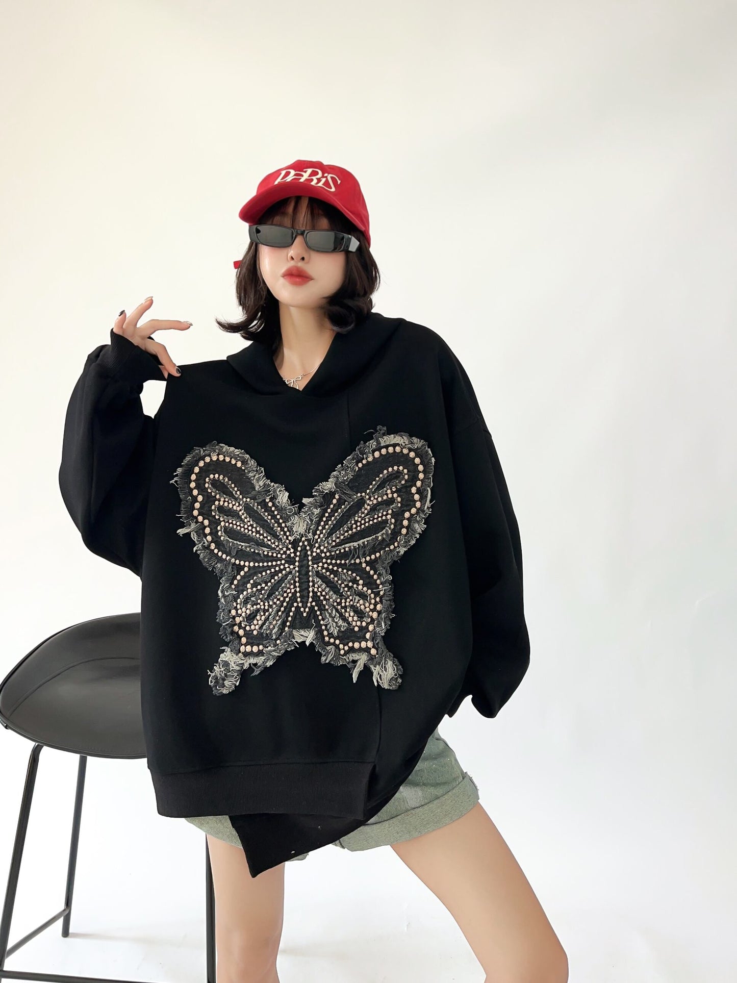 都市ファッショ デザイン オシャレ おしゃれ度高め 刺繍 ホットダイヤモンド カジュアル 3色選択 パーカーE-9290