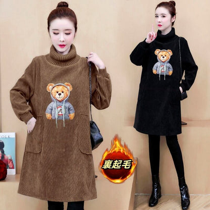 【裹起毛】質感のいい 4色デニム プラスベルベット長袖 ニット セーター E-10226