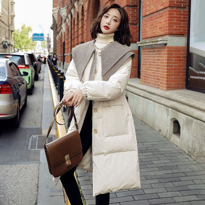 都市ファッショ デザイン オシャレ 切り替え 2色選択 ロングダウンジャケット E-9739