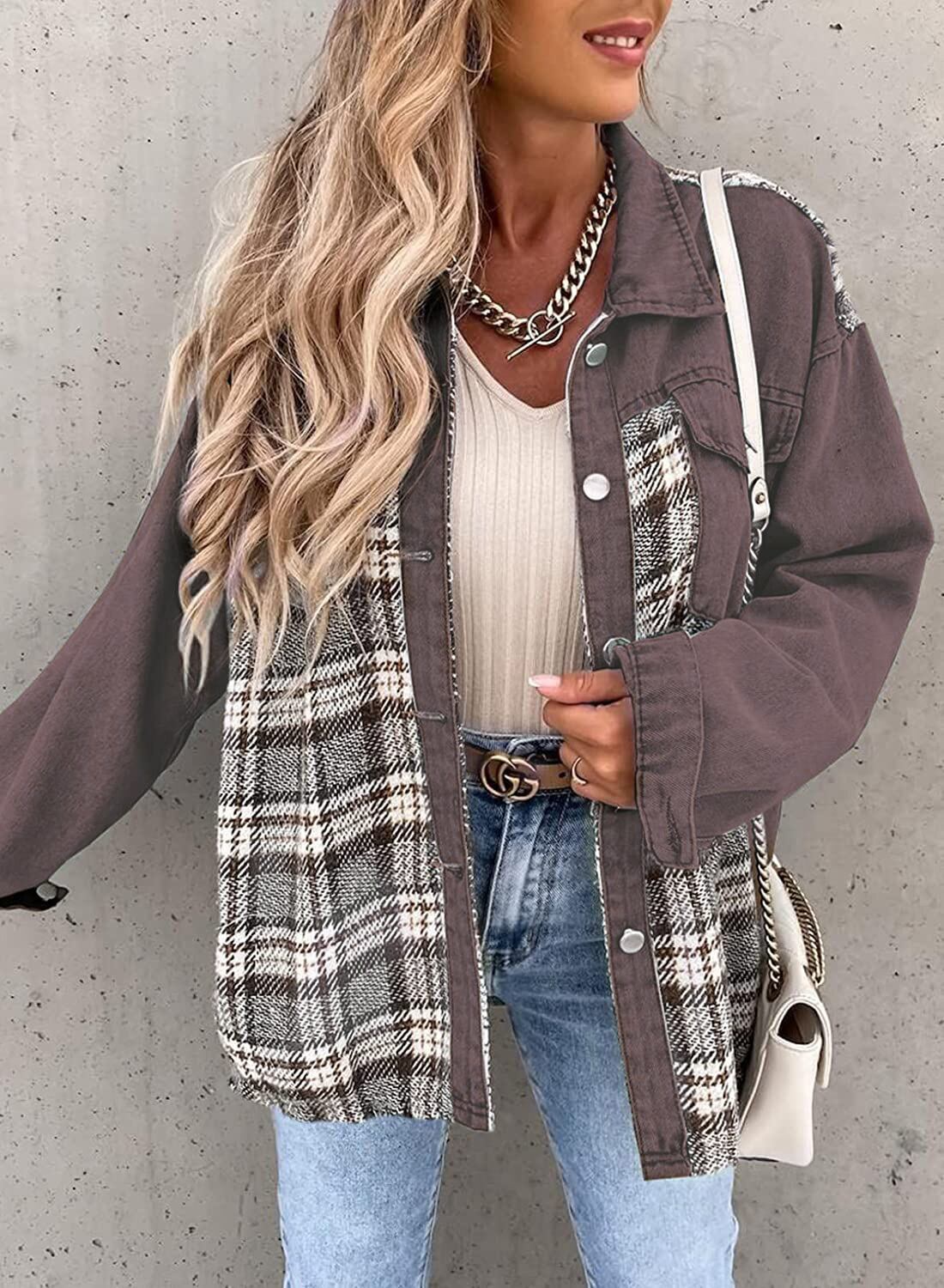 売り切れ必至 チェック柄 個性的なデザイン 切り替え デニム 全5色 Tシャツ E-9265