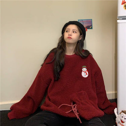 美人度アップ   ふわふわグラフィックロゴボアスウェットトップス全2色E-10116