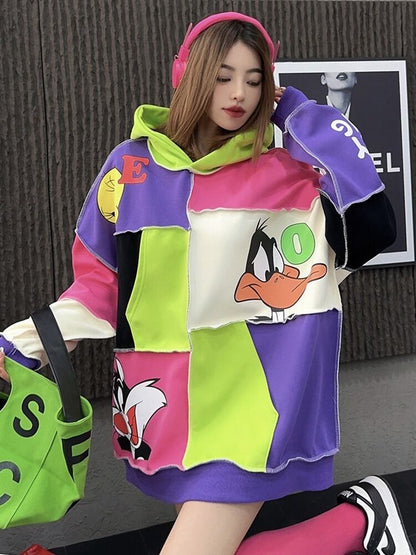 快適トップス カラーマッチング おしゃれ度高め 切り替え 2色選択 パーカーE-9361