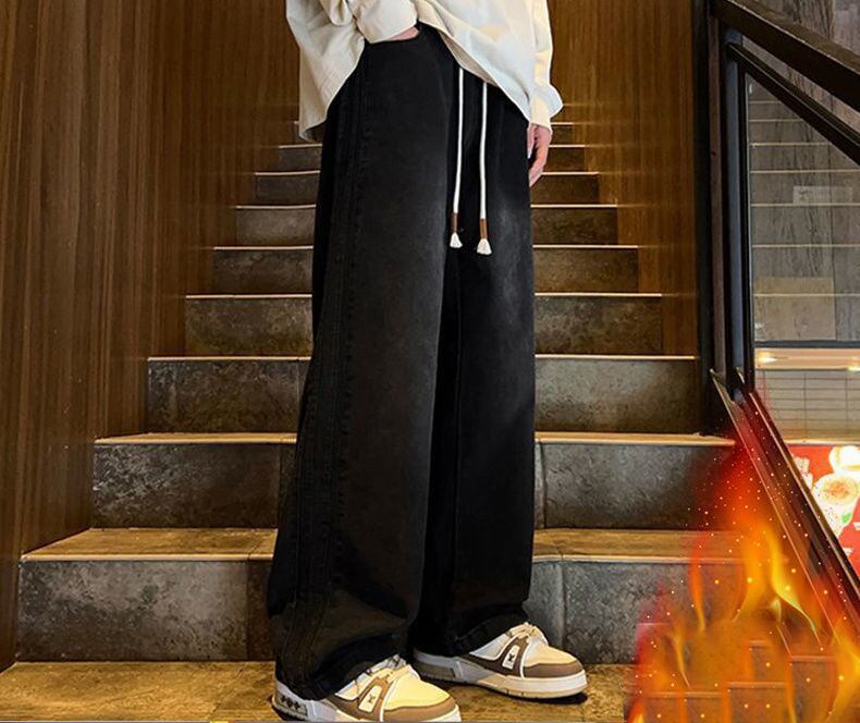 超人気 着回し力抜群 売り切れ必至 プラスベルベット 2色選択 デニム ワイドパンツE-9879