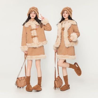 アクティブも綺麗も叶う  求めてたデザイン ぬいぐるみジャケットⅹサスペンダースカートセットE-9915