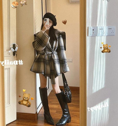 主役級の存在感！気質アップ おしゃれ度高め チェック柄 ウールコート E-9984