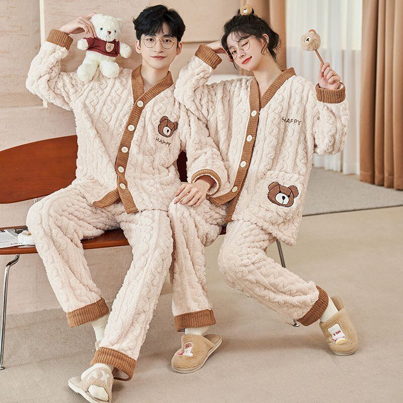 定番シンプル 肌触り抜群 求めてたデザイン 3種選択 サンゴフリース カップル パジャマ E-9775