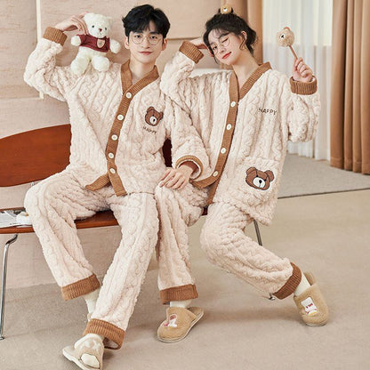 定番シンプル 肌触り抜群 求めてたデザイン 3種選択 サンゴフリース カップル パジャマ E-9775